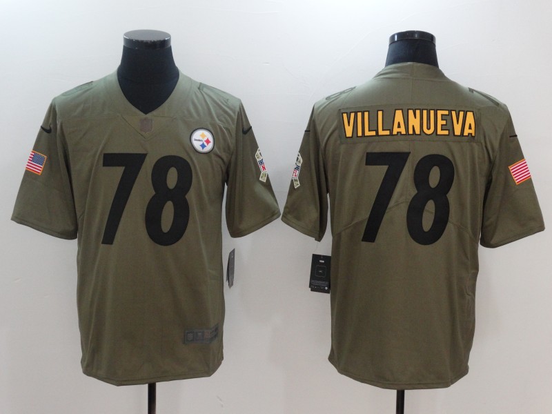 Men Pittsburgh Steelers #78 Villanueva Nike Olive Salute To Service Limited NFL Jerseys->->NFL Jersey